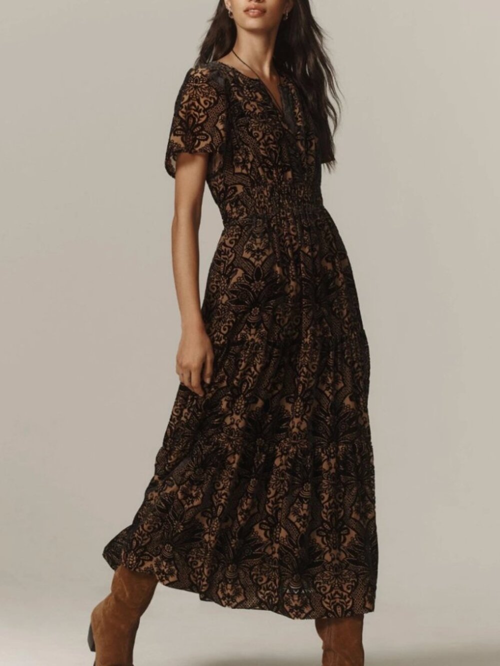 Anthropologie Black Motif The Somerset Maxi Dress Velvet Edition